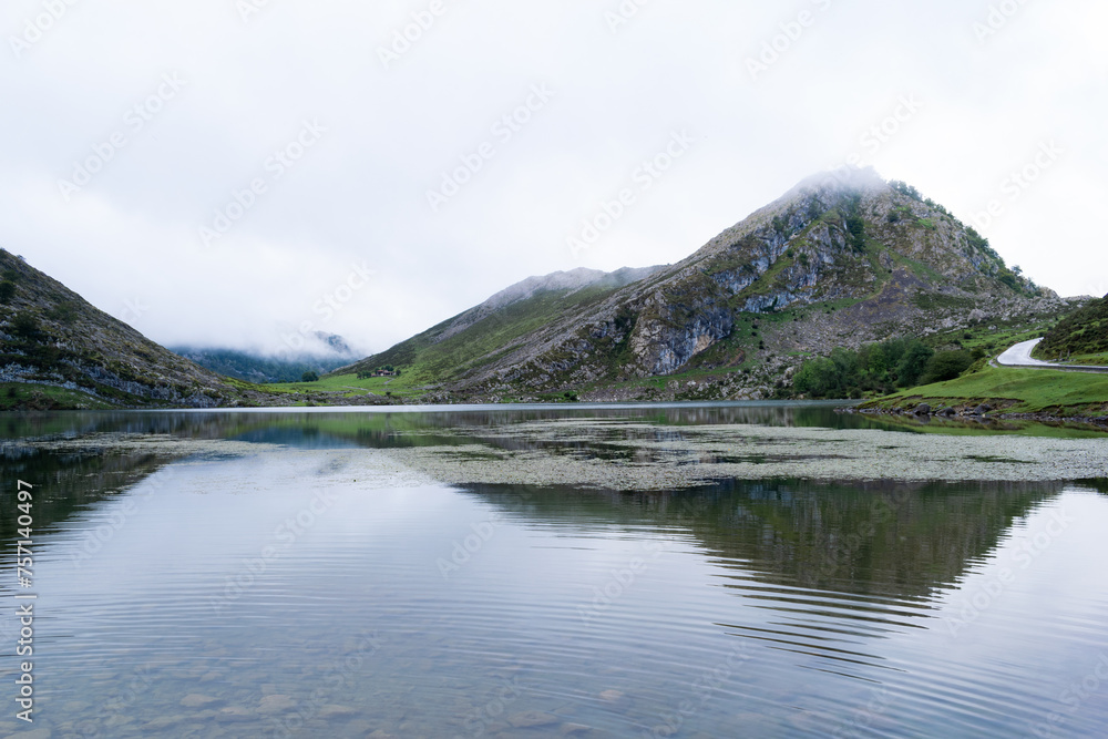 Majestic view of Lake Enol. Los Lagos de Covadonga. Asturias - Spain