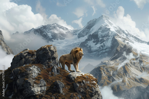 Lion in mountains