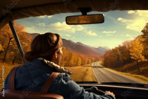 Couple enjoying a scenic drive through a picturesque countryside during the fall season.