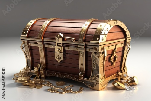 An vintage wooden treasure chest .The illustration can serve as decoration for themed parties related to pirates or treasures.