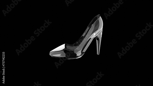 фотографія A crystal or glass slipper or high heel shoe on a black background, Cinderella concept