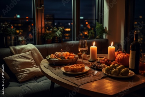 Cozy October evening in a candlelit room