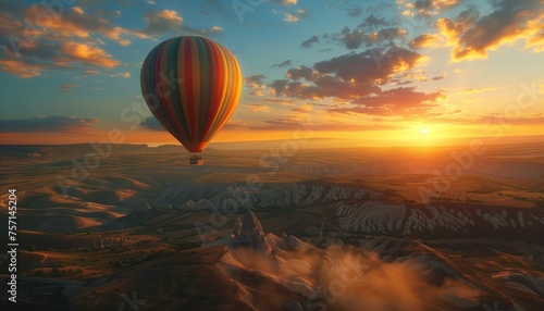 A hot air balloon floating in the air