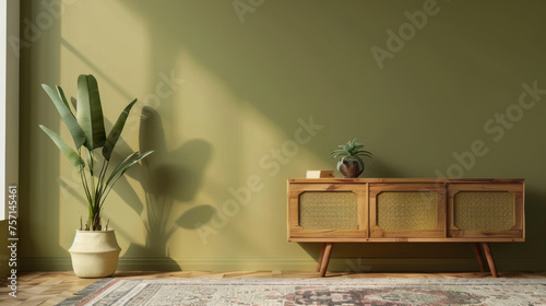 Modern home interior with vintage sideboard and indoor plants © Michael