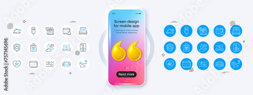 Romantic dinner, Discounts ribbon and Journey line icons. Phone mockup with 3d quotation icon. Pack of Crane claw machine, Calendar, Travel luggage icon. Vector