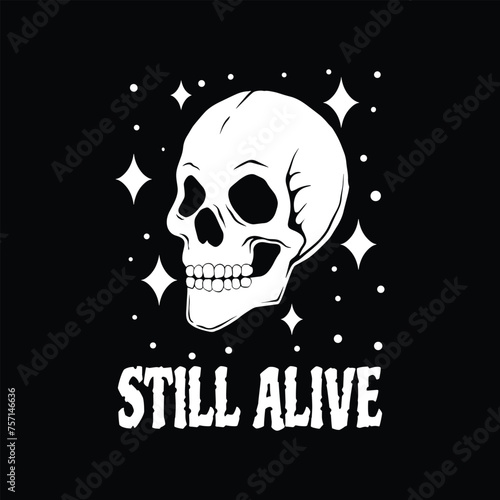 still alive skull art black and white hand drawn illustration vector
