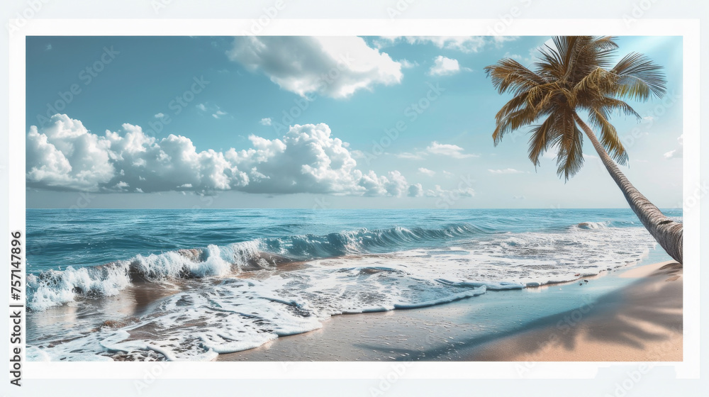 Tranquil Beach Scene with Palms and Surf