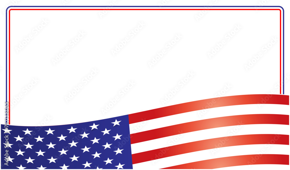 Fototapeta premium US flag wave on a white background patriotic frame with blank space.
