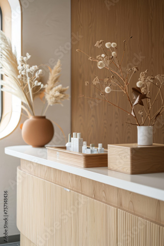 Tidy reception desk in a modern style. Generative AI