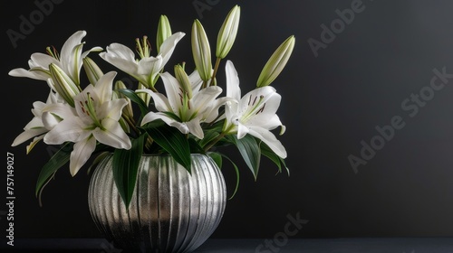 A vase filled with white flowers sits gracefully atop a table