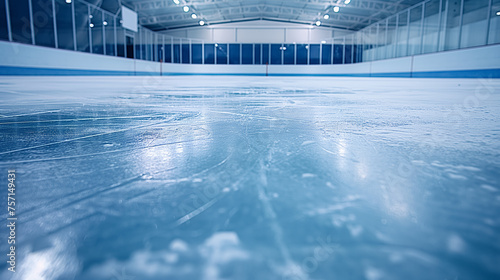 Empty ice skating rink with skate marks. photo