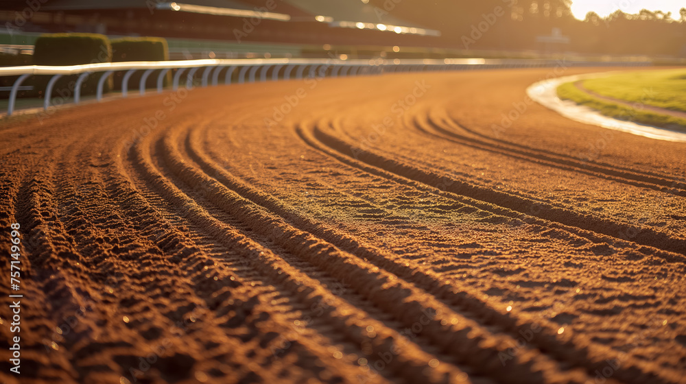 Naklejka premium Racetrack curves bathed in golden sunlight.