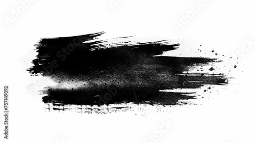 black paint brush strokes in watercolor isolated on white background