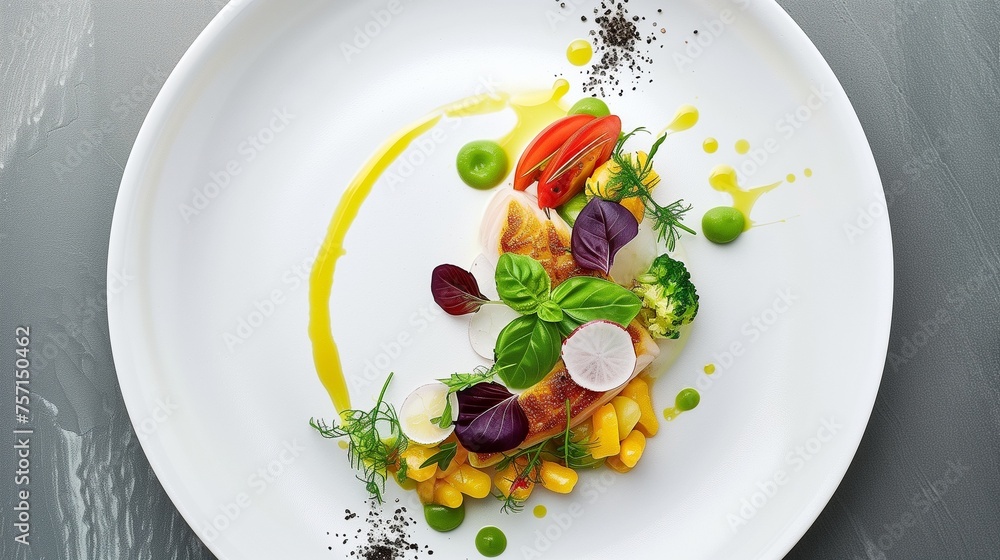 An exquisite example of the art of food plating, showcasing a gourmet dish elegantly arranged with a focus on color, texture, and composition to enhance the dining experience. An exquisite example of the art of food plating, showcasing a gourmet dish elegantly arranged with a focus on color, texture, and composition to enhance the dining experience.