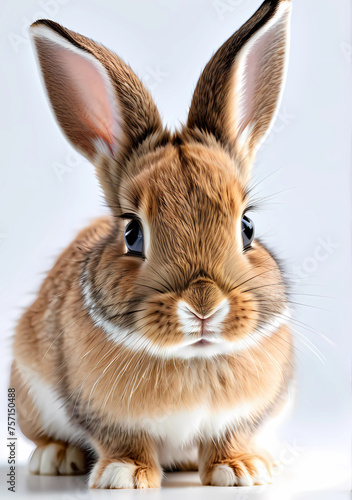 A small brown rabbit on a white background