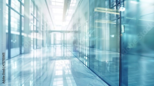 Blurred glass wall of modern business office building at the business center use for background in business concept. Blur corporate business office. Abstract windows with a blue tint with new design 