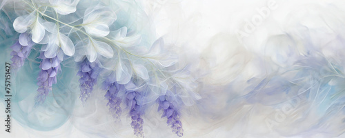 Wisteria, glicynia. Abstrakcyjne niebieskie kwiaty, pastelowe tło. Puste miejsce #757151427