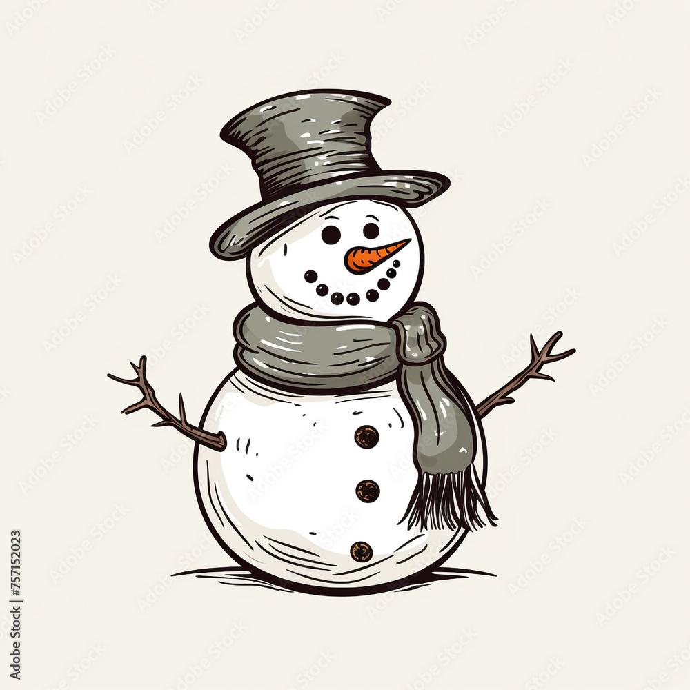 a Hand drawn snowman vector, simple, black and white сreated with Generative Ai a Hand drawn snowman vector, simple, black and white сreated with Generative Ai