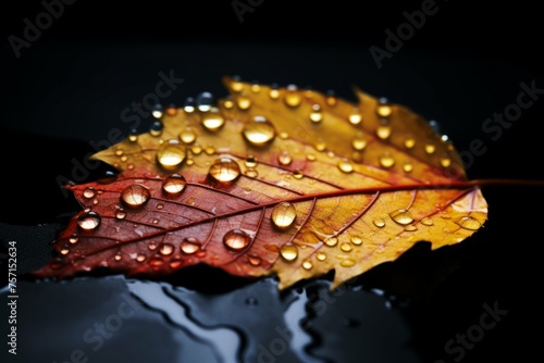 Close-up of water droplets on autumn leaf