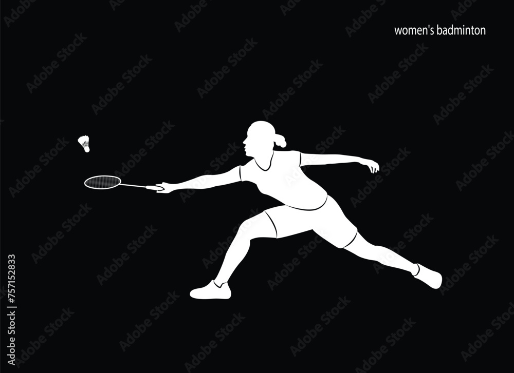 female badmintonFemale badminton player vector on white black background. Female badminton. Active sport.
