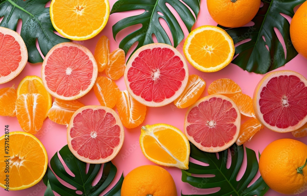 Fresh and vibrant citrus fruits composition with oranges and grapefruits on a white background Fresh and vibrant citrus fruits composition with oranges and grapefruits on a white background