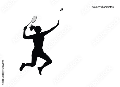Female badminton player vector silhouette. Female Badminton Jump Smash, Active Sport.