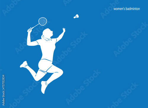 female badmintonFemale badminton player vector on white blue background. Female badminton. Active sport. © SIRAPOB