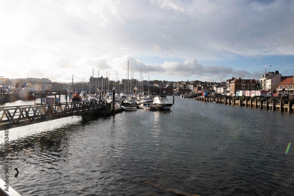 Scarborough harbour in Yorkshire in a sunny summer day, UK