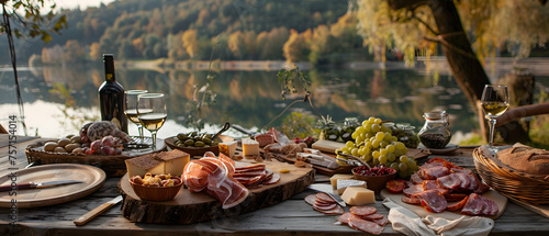 Charcuterie Board with Food and Wine
