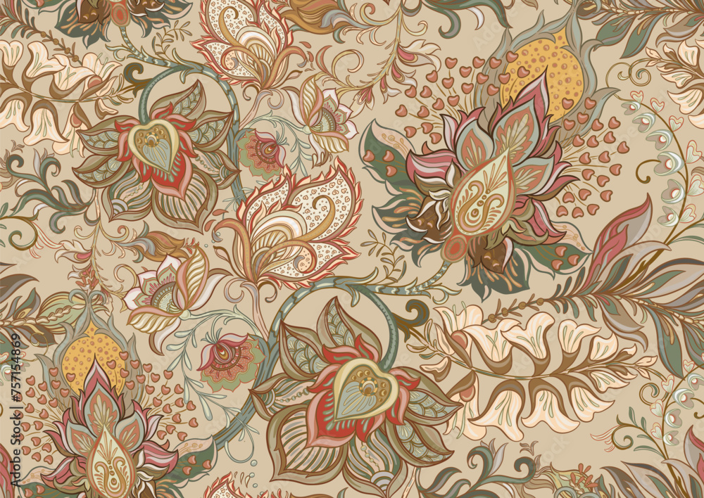 custom made wallpaper toronto digitalFantasy flowers in retro, vintage, jacobean embroidery style. Seamless pattern, background. Vector illustration.