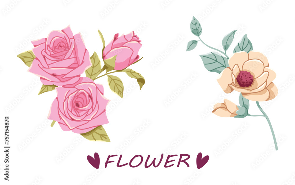 Beautiful flower illustration vector art. Nature illustration. Suitable for decorating wedding cards. or invitation card or as part of other designs.
