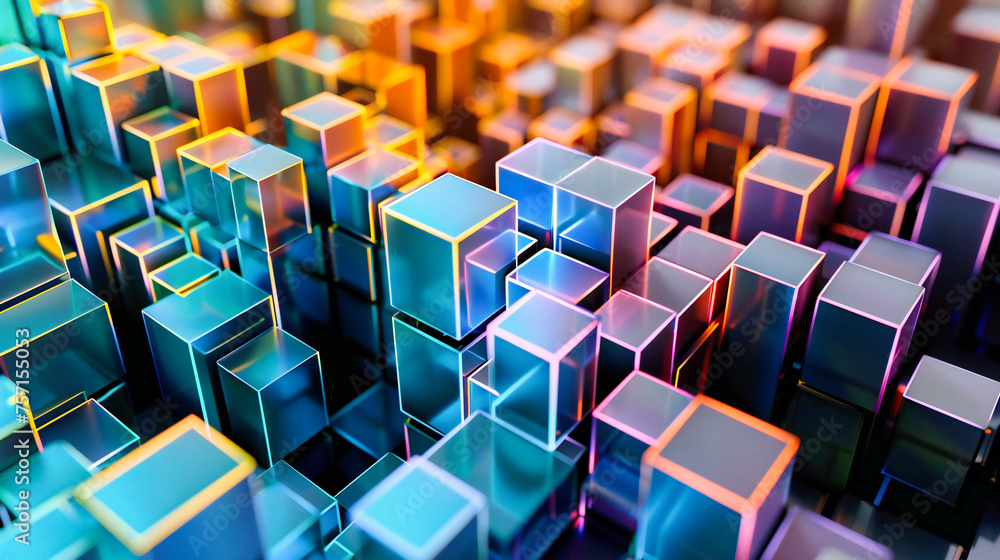 Abstract cube design in a colorful and geometric pattern, symbolizing digital technology and futuristic concepts Abstract cube design in a colorful and geometric pattern, symbolizing digital technology and futuristic concepts