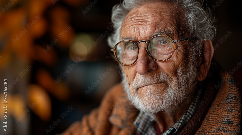 Portrait of an old man with glasses in a cozy cafe. Portrait of an old man with glasses in a cozy cafe.