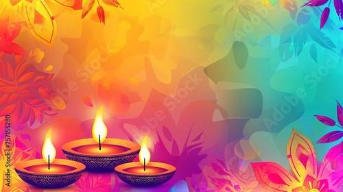 Happy Diwali celebration background. banner design decorated with illuminated oil lamps on patterned yellow background. Happy Diwali Festival   Festival of lights