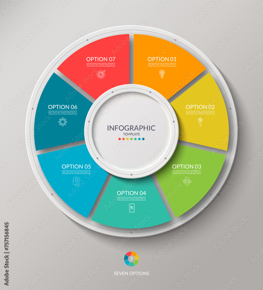 Vector infographic circle. Cycle diagram with 7 options. Round chart ...