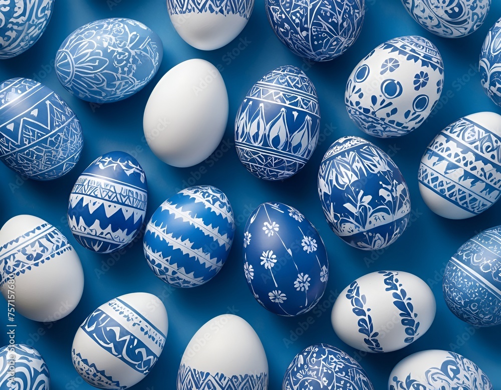 Blue Easter Eggs with Small Eggs on Blue Background | Happy Easter concept | Top view of white, brown and blue paint eggs | Easter eggs background Blue Easter Eggs with Small Eggs on Blue Background | Happy Easter concept | Top view of white, brown and blue paint eggs | Easter eggs background