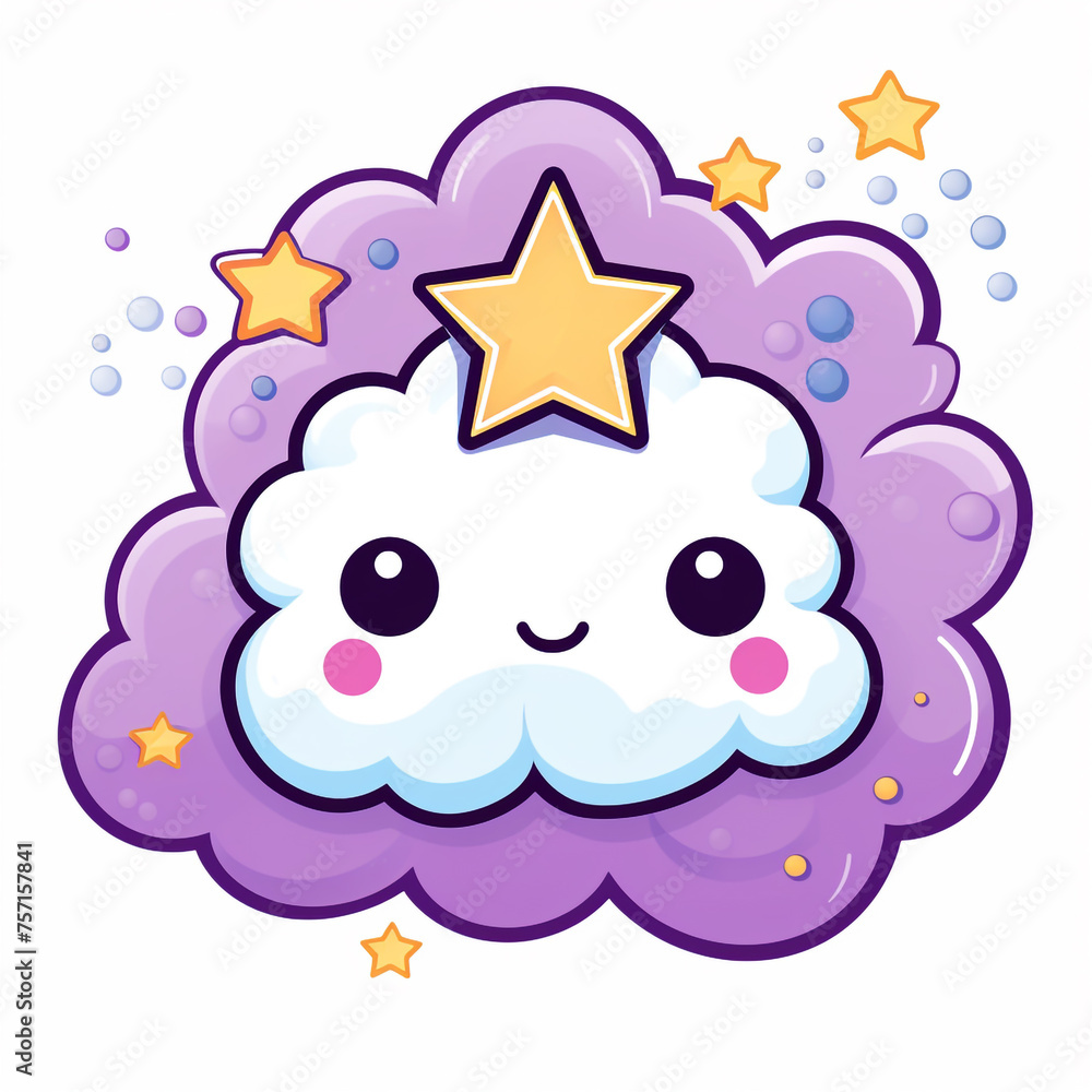 a white cloud with stars at the center, in the style of kawaii pop art сreated with Generative Ai