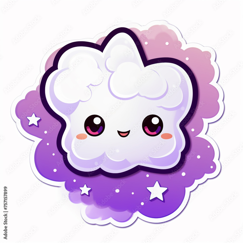 Fototapeta premium a white cloud with stars at the center, in the style of kawaii pop art сreated with Generative Ai