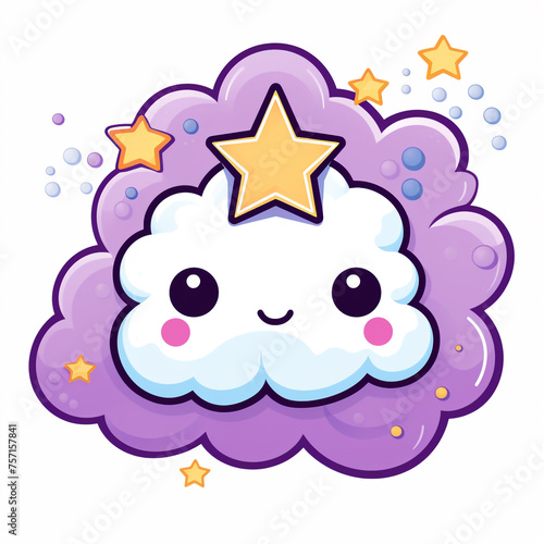 a white cloud with stars at the center  in the style of kawaii pop art   reated with Generative Ai