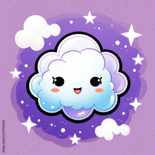 a white cloud with stars at the center, in the style of kawaii pop art сreated with Generative Ai © Andrii Yablonskyi