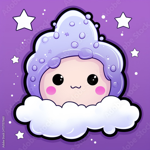 a white cloud with stars at the center, in the style of kawaii pop art сreated with Generative Ai © Andrii Yablonskyi