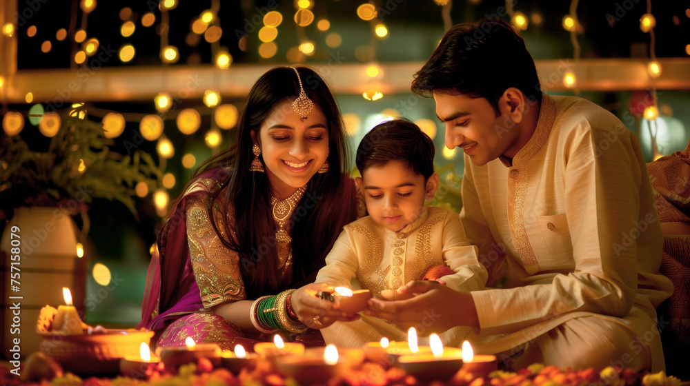 Indian Family Celebrates Diwali Indian Family Celebrates Diwali