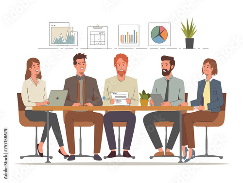  A group of investors analyzes potential startup pitches evaluating their market potential and investment risks. (Investment meeting) 