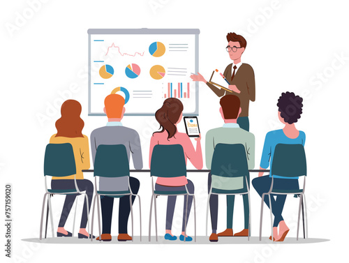  A group of trainees attend a training session acquiring new skills and knowledge relevant to their work. (Employee training) 