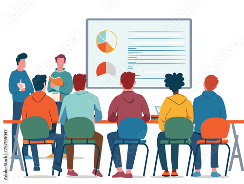  A group of trainees attend a training session acquiring new skills and knowledge relevant to their work. (Employee training) 