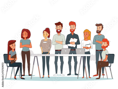  A group of trainees attend a training session acquiring new skills and knowledge relevant to their work. (Employee training) 