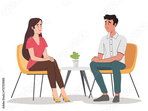  A human resources representative interviews a candidate for a job opening assessing their skills and experience. (Job interview) 