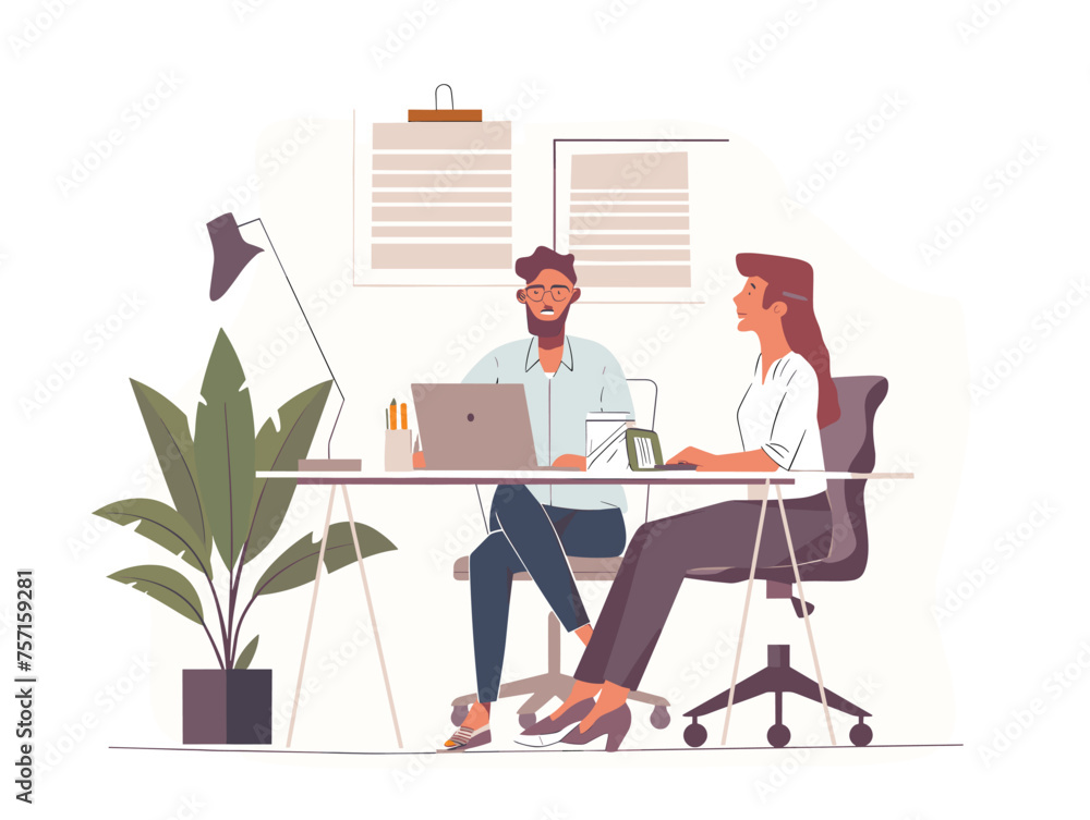 A manager conducts a performance review with an employee discussing strengths weaknesses and setting goals for improvement. (Performance review) A manager conducts a performance review with an employee discussing strengths weaknesses and setting goals for improvement. (Performance review)