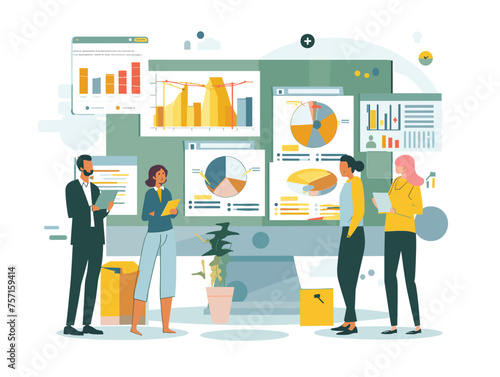  A marketing team reviews social media analytics measuring the effectiveness of their content and engagement strategies. (Social media marketing review) 