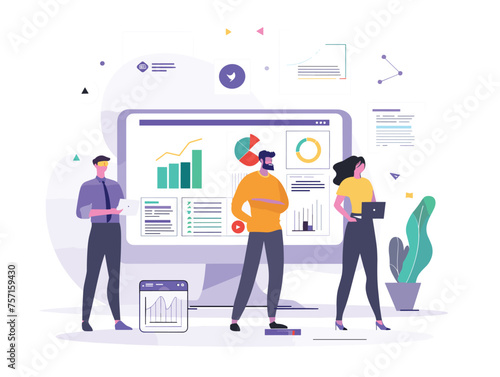  A marketing team reviews social media analytics measuring the effectiveness of their content and engagement strategies. (Social media marketing review) 